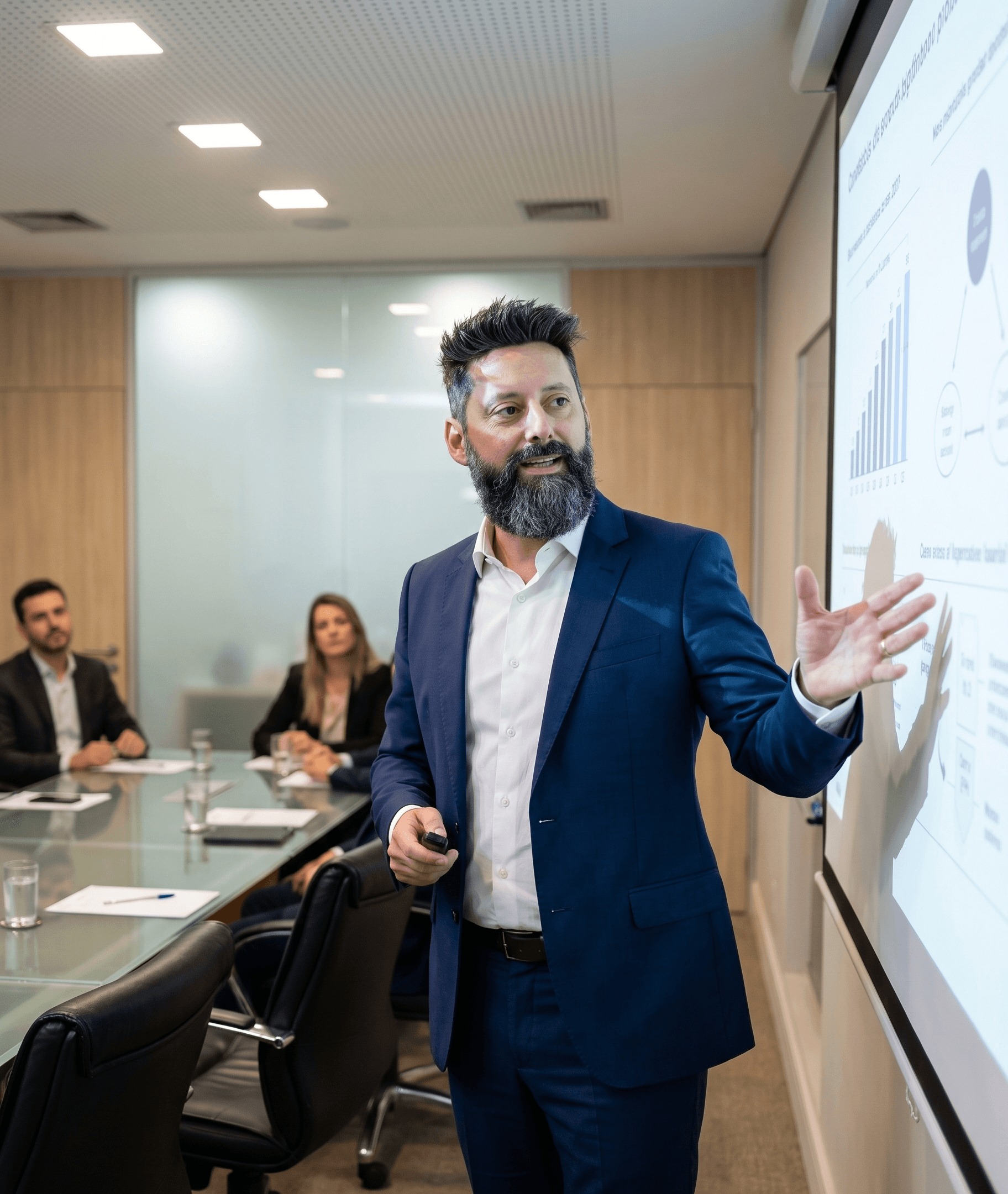 Heverton Marques apresentando análise estratégica para clientes